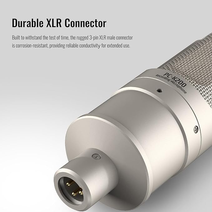 TAKSTAR XLR Condenser Microphone, PC-K200 II Recording Cardioid Mic with Ultra-Low Self-Noise, Balanced Sound, Power Indicator, Studio Singing Microphone for Live Streaming, Gaming, Broadcast