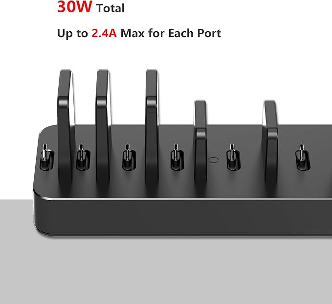 Drevet Charging Station for Multiple Devices, 6 Port USB C Fast Charger Station with 2 AC Outlets and Headset Stand, USB Charging Dock Compatible with Cellphone, Tablet, Kindle, iPhone, iPad and More