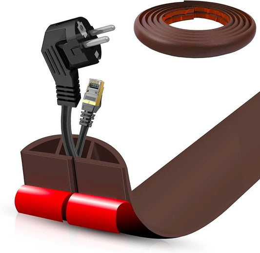 Floor Cord Cover Self Adhesive Cord Hider,10FT Cable Management, Extension Strip Protector for Wires, Prevent Cable Trips for Offices, Gyms, Exhibitions Cavity:0.51"(W) x 0.3"(H) Coffee by DBHXXMB-HH