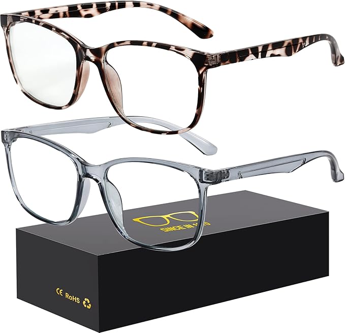 Oilway Blue-Light Blocking Glasses Computer Reading/Gaming/TV/Phones Glasses Fashion Anti Eyestrain Glasses for Women Men（B4 Gray + Douhua）