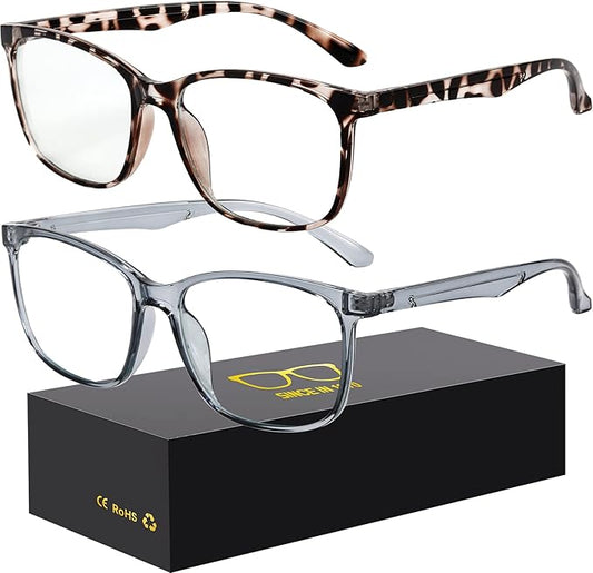 Oilway Blue-Light Blocking Glasses Computer Reading/Gaming/TV/Phones Glasses Fashion Anti Eyestrain Glasses for Women Men（B4 Gray + Douhua）