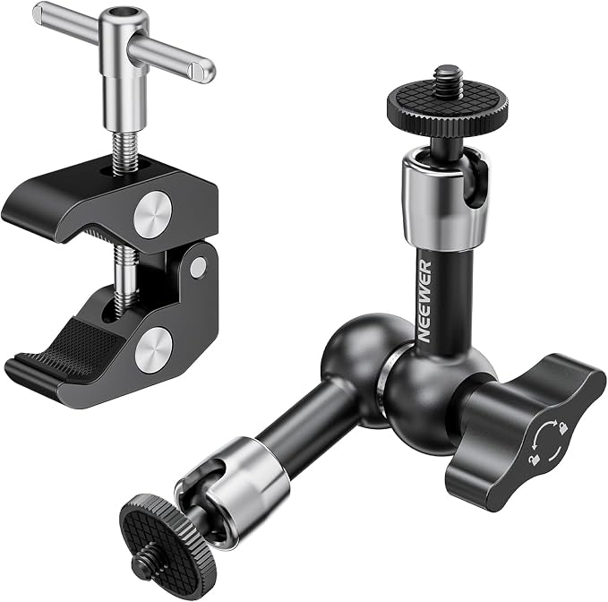 NEEWER 6"/15cm Adjustable Magic Arm with Super Clamp, 1/4" & 3/8" Threads, 1/4" Screws for Flash/LED Light/Microphone/Monitor, Compatible with SmallRig Camera Cage, Max Load: 4.4lb/2kg, ST15C by Neewer