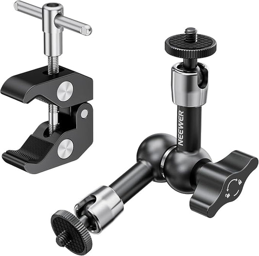 NEEWER 6"/15cm Adjustable Magic Arm with Super Clamp, 1/4" & 3/8" Threads, 1/4" Screws for Flash/LED Light/Microphone/Monitor, Compatible with SmallRig Camera Cage, Max Load: 4.4lb/2kg, ST15C by Neewer