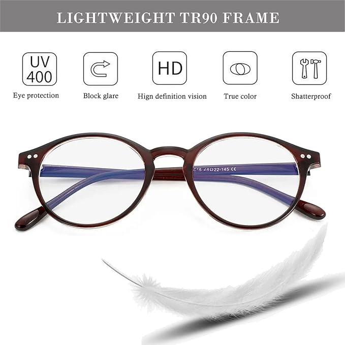 HJSTES Vintage Blue Light Glasses for Women Men Round Bluelight Blocking Glasses Thick TR90 Frame Eyeglasses