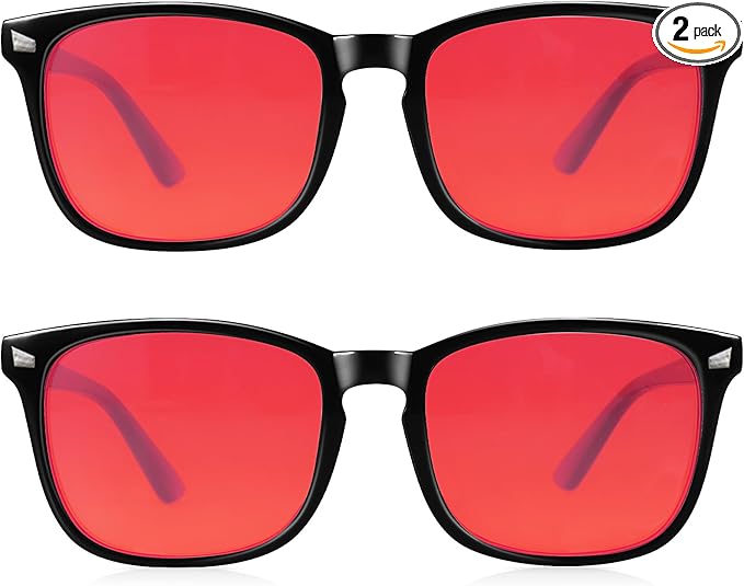 2 Packs Professional Sleep Glasses with 99.9% Blue Light Blocking Dual AR Coatings Red Lens, Computer Gaming Glasses for Men Women, Anti Fatigue & Eye Strain