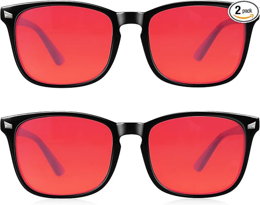 2 Packs Professional Sleep Glasses with 99.9% Blue Light Blocking Dual AR Coatings Red Lens, Computer Gaming Glasses for Men Women, Anti Fatigue & Eye Strain