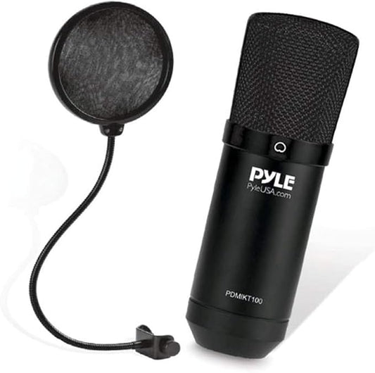 Pyle USB Microphone Podcast Recording Kit with Desktop Stand and Pop Filter, Audio Cardioid Condenser Mic for Gaming, Streaming, Podcasting, Studio, Youtube, Works with Windows Mac PC