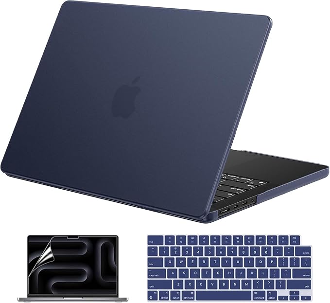 EooCoo Case Compatible with MacBook Pro 14 inch M5 2026-2021 M4 M3 M2 M1 Pro/Max Chip, Official Color-Matched Armor, Frosted Hard Shell Case with Keyboard Cover, Screen Protector - Matte Midnight Blue