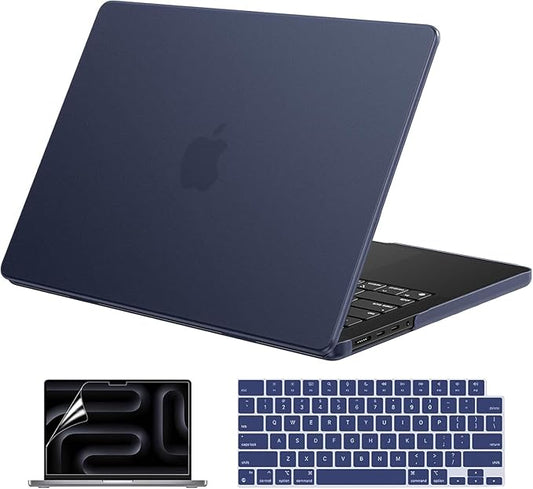 EooCoo Case Compatible with MacBook Pro 14 inch M5 2026-2021 M4 M3 M2 M1 Pro/Max Chip, Official Color-Matched Armor, Frosted Hard Shell Case with Keyboard Cover, Screen Protector - Matte Midnight Blue