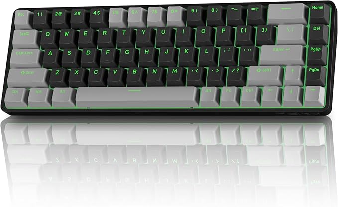 TMKB T68 60% Wireless Mechanical Gaming Keyboard, Tri-Mode BT5.0/2.4GHz/USB-C with Clicky Blue Switch, RGB Backlight, Anti-Ghosting, Compact 68 Keys, Wired/Wireless, Gray/Black