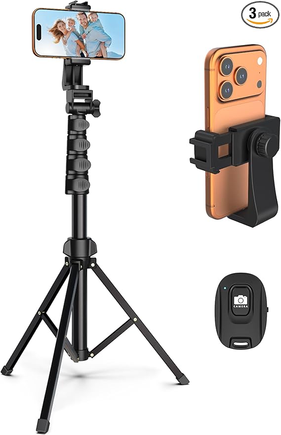 Liphisy 64” Tripod for Cell Phone & Camera, Phone Tripod with Remote and Phone Holder, Sturdy & Stable Height Adjustable Multi-Angle Shot Selfie Stick Tripod for Video Recording by Liphisy
