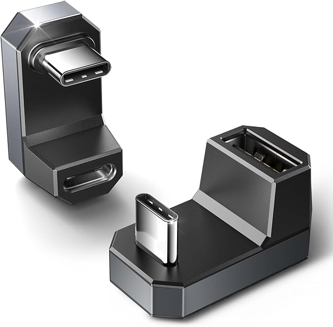 JSAUX 180 USB-C Adapter 2-Pack, 180-Degree Angle and Type-C to USB-A Converter, Ideal for Steam Deck, Switch, Laptops, Tablets, Phones - Grey