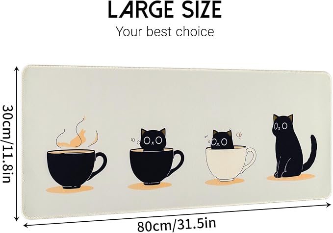 Large Cute Cat Mouse Pad,Kawaii Gaming Mousepads,Anime Mouse Mat with Non-Slip Rubber Base,Stitched Edge Mouse Pads for Desk,Computers,Laptop,Office 31.5 x 11.8 Inch