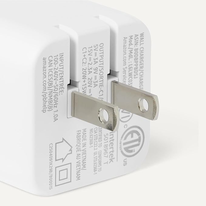 Amazon Basics Fast Charging USB C Nano GaN Wall Charger, 35W 2-Port for Tablets Phones, White
