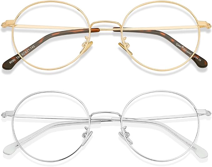 Cyxus Blue Light Glasses for Men and Women, Round Metal Frame Computer Eyeglasses for Office, Gaming, Reading 8090