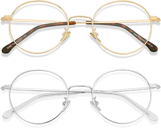 Cyxus Blue Light Glasses for Men and Women, Round Metal Frame Computer Eyeglasses for Office, Gaming, Reading 8090