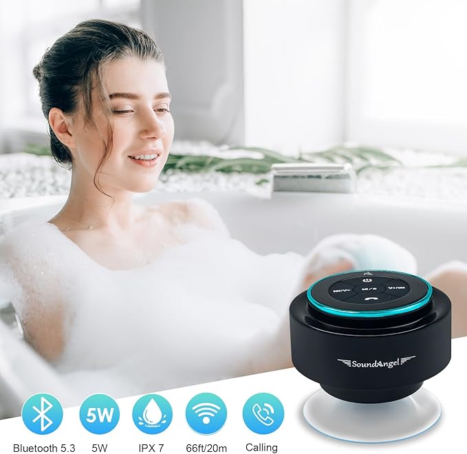 XLEADER, Upgraded, Pro Shower Speaker, Certified IPX7 Waterproof Bluetooth Speaker, with Suction Cup, Silicone Lanyard, 8W Crystal Sound&Rich Bass, 15H Playtime, Ideal Gifts - SoundAngel Mate(2 Gen)