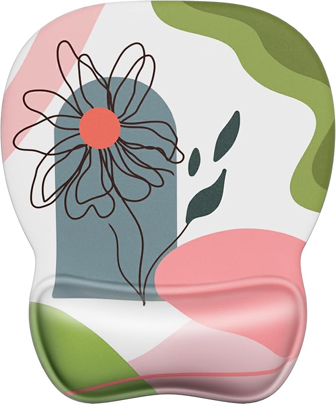 MROCO Ergonomic Mouse Pad with Gel Wrist Rest, Smooth Wrist Support Surface, Non-Slip PU Base for Pain Relief, Comfortable Mousepad for Computer, Laptop, Office & Home, 9.4 x 8.1 in, Pastel Petals