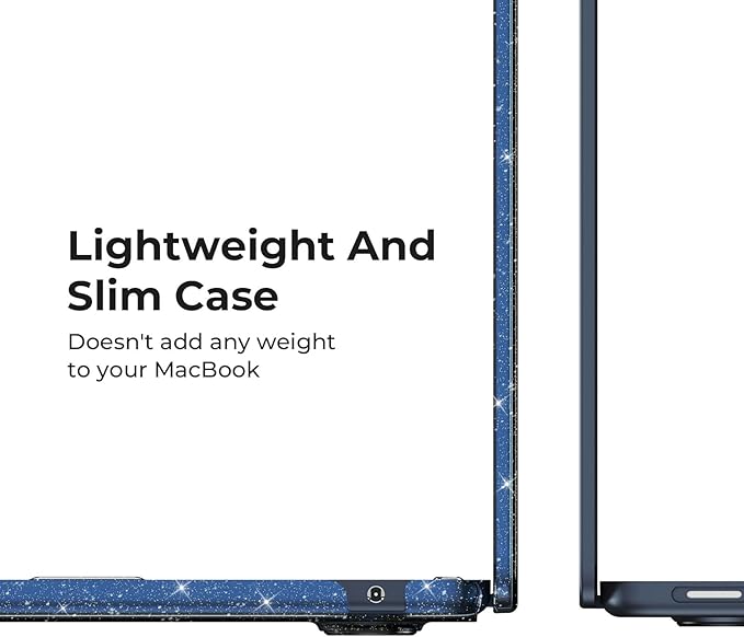 EooCoo Case Compatible with MacBook Air 13 inch M5 2026-2022 Release M4 M3 M2 A3449 A3240 A3113 A2681, Glitter Hard Shell&Keyboard Skin Cover&Screen Protector for Mac Air 13.6 inch, Sparkly Midnight