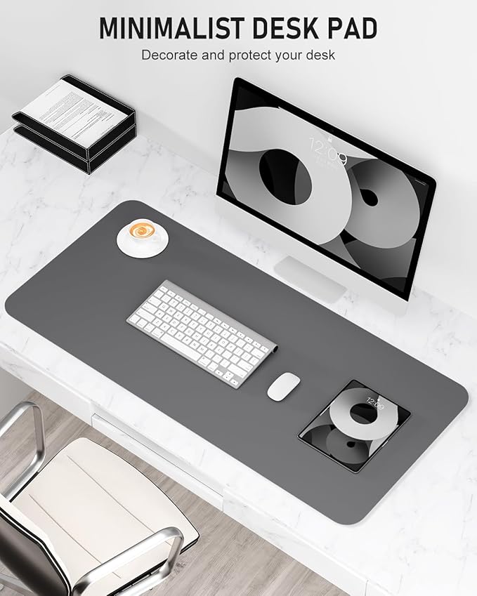 Desk Pad, 23.6" x 13.8" PU Leather Non-Slip Desk Mat Large Mouse Pad for Desktop, Waterproof Laptop Computer Writing Mat for Office, Home, Work, Gaming, Space Gray