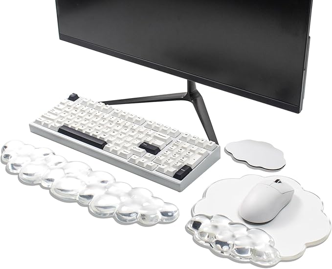 Cloud Wrist Rest for Keyboard and Mouse Set - Erogonomic Mouse Pad with Wrist Rest Support and Coaster for Computer/Office/Home