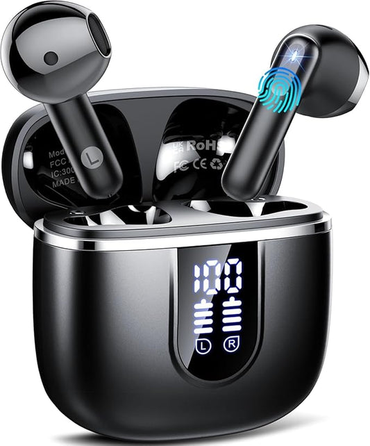 Wireless Earbuds, 2026 Bluetooth 5.4 Headphones with 3D Bass Stereo, 40H Ultralight in-Ear Buds, Bluetooth Earbuds with 4 ENC Noise Cancelling Mic, USB-C LED, IP7 Waterproof Earphones for Android iOS
