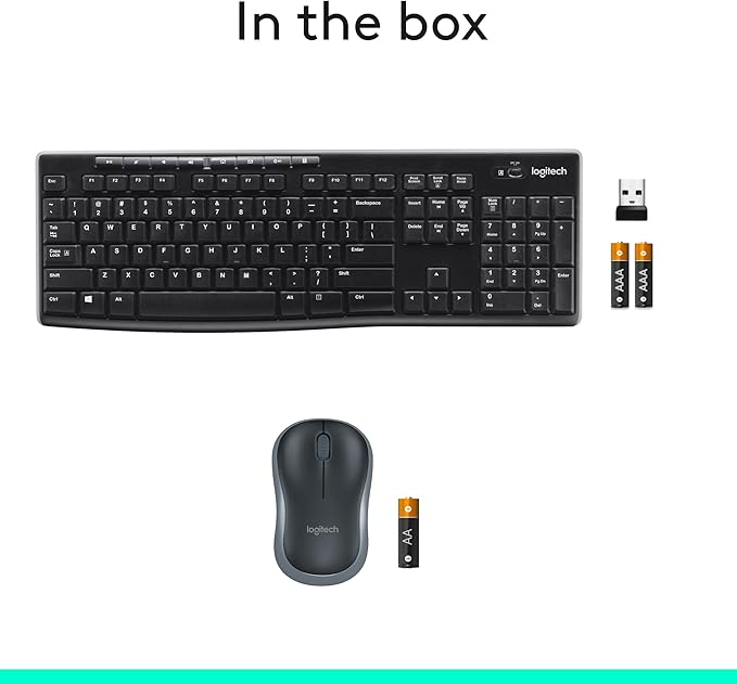 Logitech MK270 Wireless Keyboard and Mouse Combo for Windows, 2.4 GHz Wireless, Compact Mouse, 8 Multimedia and Shortcut Keys, 2-Year Battery Life, for PC, Laptop - Black
