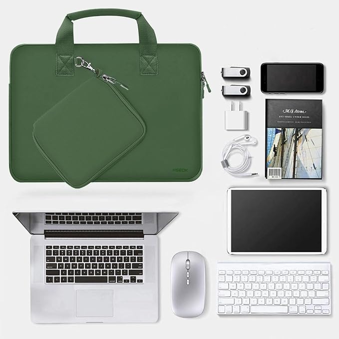 Hseok Laptop Sleeve 13.3-14 inch Case with Small Pouch, Neoprene Computer Bag Compatible with MacBook Neo/Pro 14 M5/M4/M3/M2/M1, Mac Air/Pro 13.3, XPS 14 and Most 13-14 inch Notebooks,Olive Green