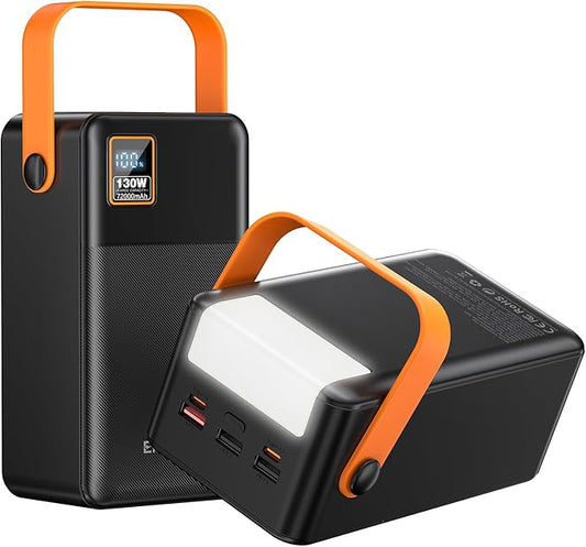 EnergyQC Power Bank 72000mAh Power Station, 130W Fast Charging, Portable Outdoor Generator with Smart Digital Display, Retractable Lighting - Perfect for Travel, Camping, Home Backup