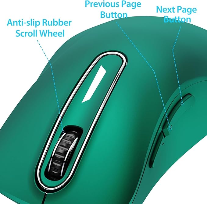 memzuoix 2.4G Wireless Mouse, 1400 DPI Computer Mice USB Receiver, Portable Wireless USB Mouse Battery Powered Cordless Mice for Laptop, PC, Desktop, 5 Buttons (Dark Green)
