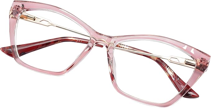 Crystal Pink Blue Light Glasses for Woman: Rose Gold Hinges, Feather-Light Reading Glasses for Working & Streaming