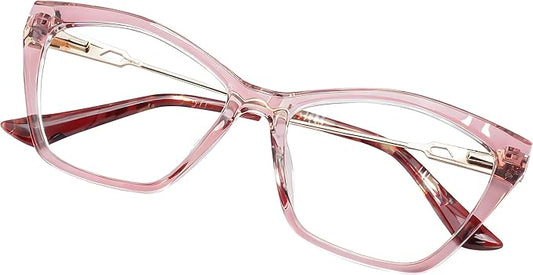 Crystal Pink Blue Light Glasses for Woman: Rose Gold Hinges, Feather-Light Reading Glasses for Working & Streaming