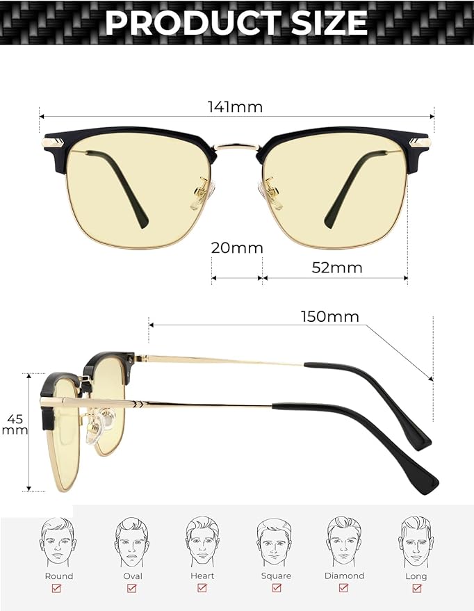 ZanyLen Blue Blocker Glasses for Men Metal Browline Computer Gaming Glasses Filter Blue Ray