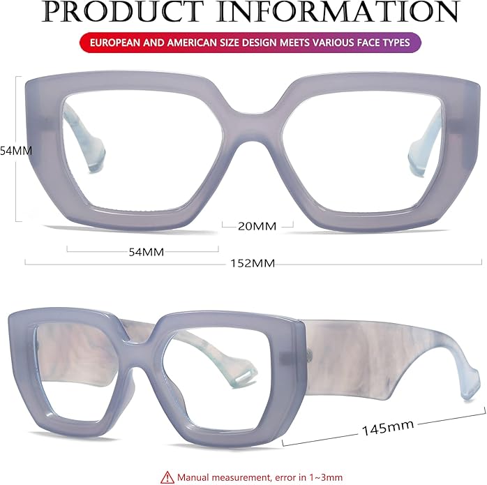 AIEYEZO Thick Frame Blue Light Glasses Men Women, Fashion Square Computer Eyeglass Anti Eyestrain & Prevent Headache