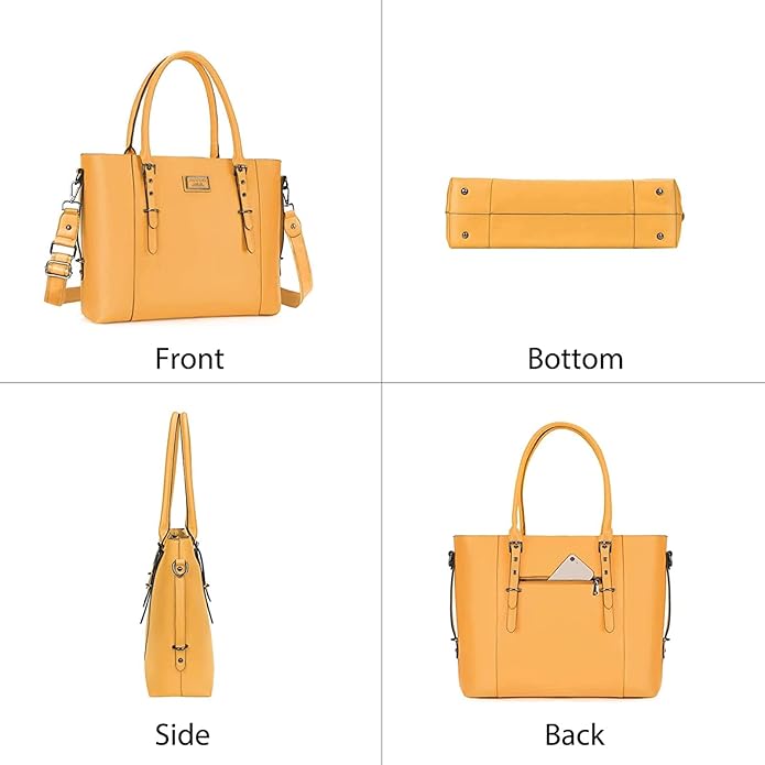 MOSISO Laptop Bag for Women, Waterproof Vintage PU Leather Briefcase Shoulder Computer Laptop Tote Bag for Office Work