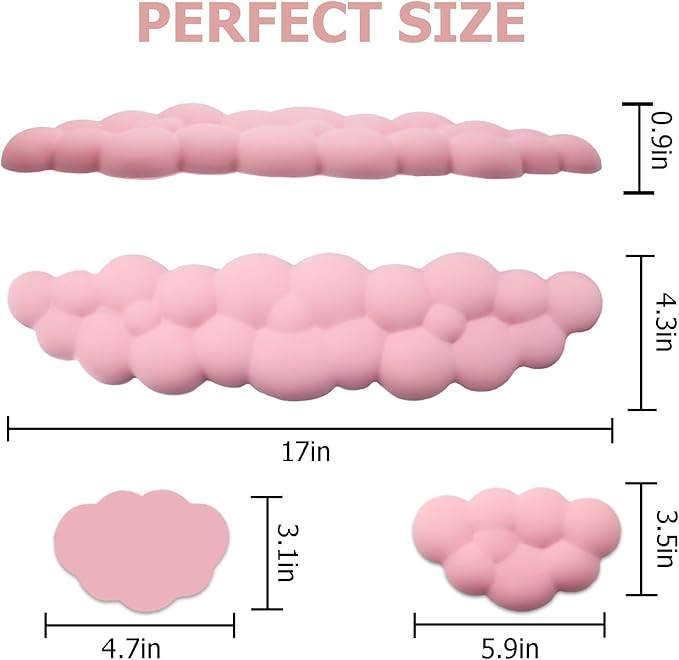 Ergonomic Keyboard Wrist Rest, PU Leather Memory Foam Cloud Wrist Rest for Computer Keyboard, Mouse Wrist Rest and Keyboard Pad for Gaming, Office, Computer, Laptop, Typing Pain Relief, Pastel Pink