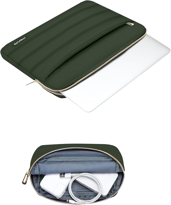 MOSISO Laptop Case 13.3 inch,13-13.3 inch Puffy Laptop Sleeve Compatible with MacBook Air 13.6 M5 M4 M3 M2 M1/Neo/Pro 13/14,HP Dell ASUS Lenovo,Polyester Horizontal Bag with Small Case, Army Green