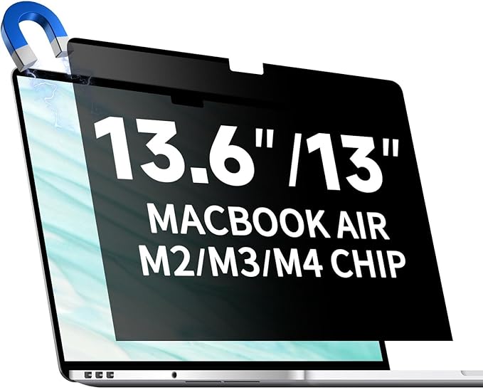 Magnetic Privacy Screen for MacBook Air 13.6/13 Inch (2022-2026, M2, M3, M4, M5), Removable Matte Laptop Privacy Screen Anti Glare Blue Light Filter - Anti-Spy for Mac 13.6in Computer