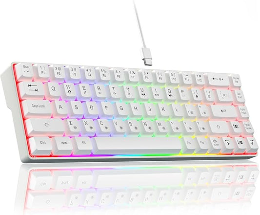 60% Gaming Keyboard,Small Keyboard USB-C Wired,Compact Mini Teclado Gamer,68 Keys RGB Backlit Portable Membrane Keyboards for Business Trips,Office,PC Games (SK968,White)