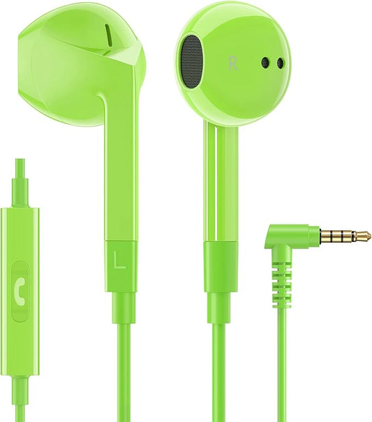 LUDOS FEROX Wired Earbuds in-Ear Headphones, 5 Year Warranty, Earphones with Microphone, Noise Isolation Corded for 3.5mm Jack Ear Buds for iPhone, Samsung, Laptop, Kids, School Students - Green