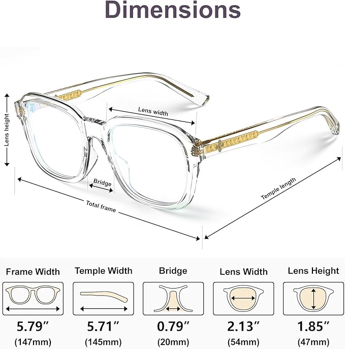 VISOONE Oversized Square Blue Light Blocking Glasses Fashion Computer Eyewear for Women and Men BENNETT