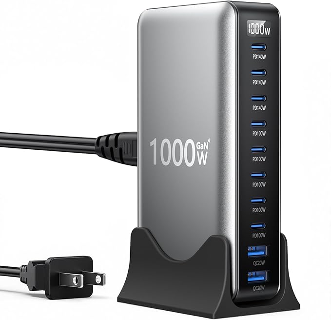1000W USB C Charger GaN Fast USB C Charging Station Hub，10-Ports PD 140W Laptop Charging Adapter Compatible with MacBook Pro/Air,iPhone,DELL,Steam Deck,Galaxy,Google