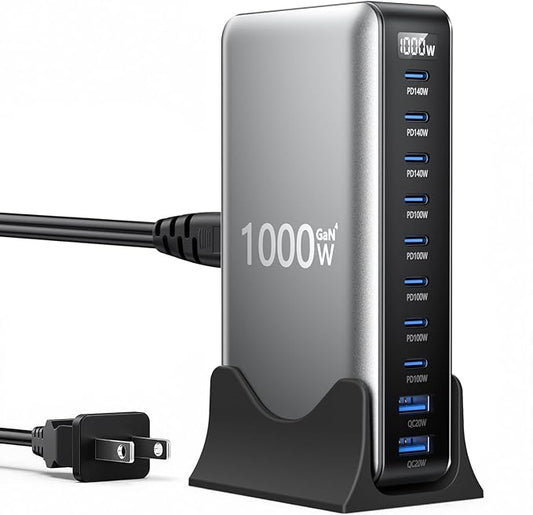 1000W USB C Charger GaN Fast USB C Charging Station Hub，10-Ports PD 140W Laptop Charging Adapter Compatible with MacBook Pro/Air,iPhone,DELL,Steam Deck,Galaxy,Google