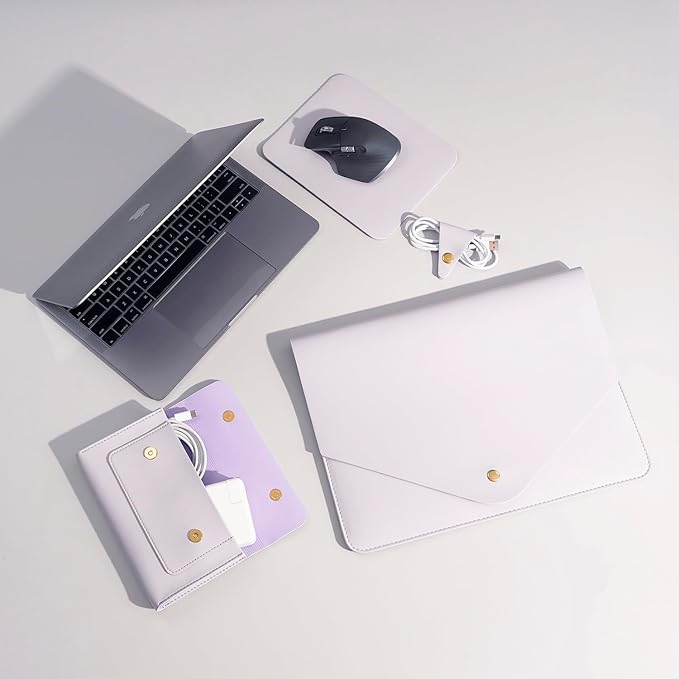 PU Leather Laptop Sleeve for 15.3 inch MacBook Air 2023 2024, Surface Book 13.5, Surface Laptop Studio - Light Purple