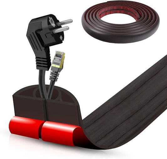 Floor Cord Cover Self Adhesive Cord Hider,10FT Cable Management, Extension Strip Protector for Wires, Prevent Cable Trips for Offices, Gyms, Exhibitions Cavity:0.51"(W) x 0.3"(H) Black Wood by DBHXXMB-HH