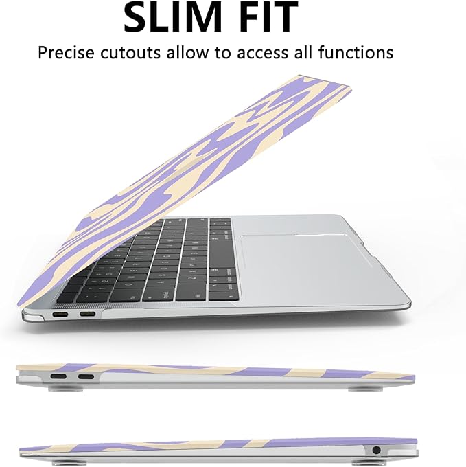 AKIT Compatible with MacBook Air 13 Inch Case M1 2022 2021 2020 2019 2018 A2337 A2179 A1932, Pattern Hard Shell Laptop Case+Screen Protector+Keyboard Cover for Mac Book Air 13.3 Inch, Violet Wave