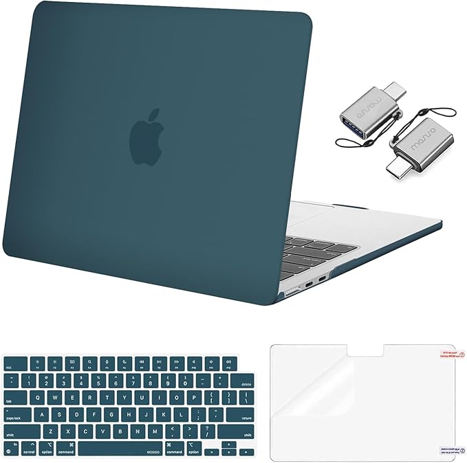 MOSISO Compatible with MacBook Air 13 inch Case M5 2026 M4 2025 M3 M2 2024-2022 A3449 A3240 A3113 A2681, Hard Shell&Keyboard Cover&Screen Film&Type C for MacBook Air 13.6 inch Case, Teal Green