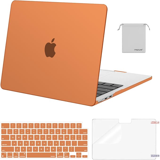 MOSISO Compatible with MacBook Air 13 inch Case M5 2026 M4 2025 M3 M2 2024-2022 A3449 A3240 A3113 A2681,Hard Shell&Keyboard Cover&Screen Film&Pouch for MacBook Air 13.6 inch Case, Cosmic Orange