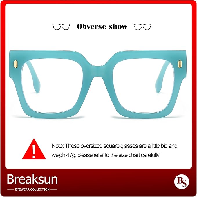 Breaksun Fashion Oversized Blue Light Blocking Glasses for Women Men Trendy Big Square Frame Computer Eyeglasses