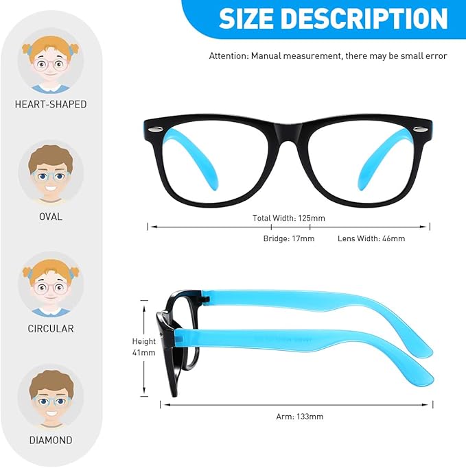 DYLB Kids Blue Light Blocking Glasses girls boys 2 pack, computer video gaming glasses for kids girls boys Age 3-10,Anti blue light & Headache (black blue + transparent purple)